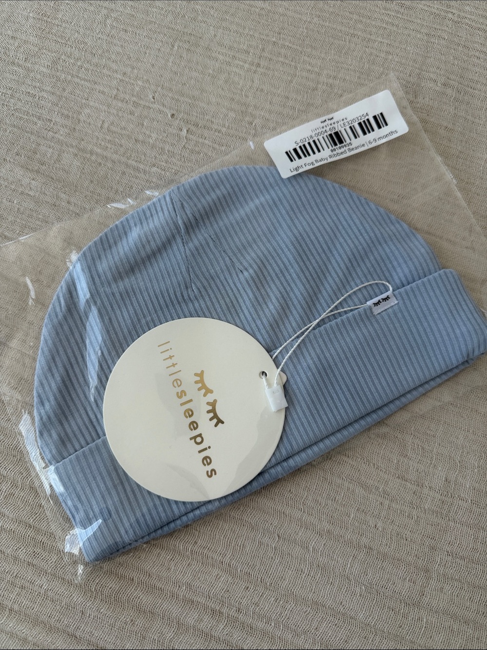 Little Sleepies Ribbed Baby Beanie in Light Fog Blue 6-9 Months